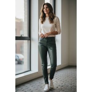 J‎ Brand Super Skinny Low Rise Pants, Waxed Coating, Dark Green, Size 32, NWOT